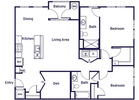 Floor plan for 2 beds, 2 baths, 1144 sqft